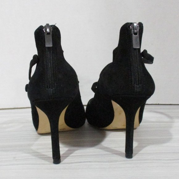 SAKS FIFTH AVENUE 'BERNADET'  3.5" ANKLE STRAP HEELS! BLACK MICRO-SUEDE. - Picture 8 of 13